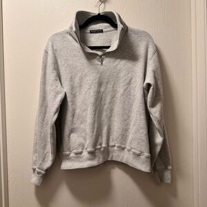 Brandy Melville Light Gray Waffle Knit Zip-Up Sweater